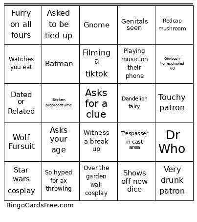 Patron 18+ Bingo Card