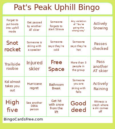 Pat's Peak Uphill Bingo Card