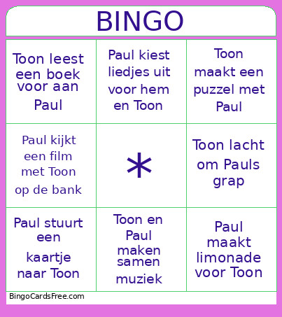Paul Voor Toon Bingo Card