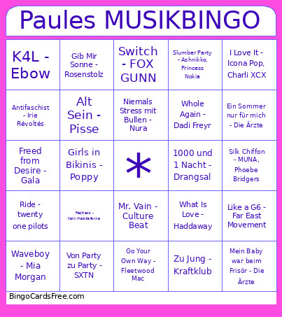 Paules MUSIK Bingo Card