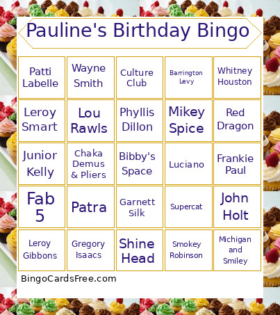 Pauline's Birthday Bingo Card