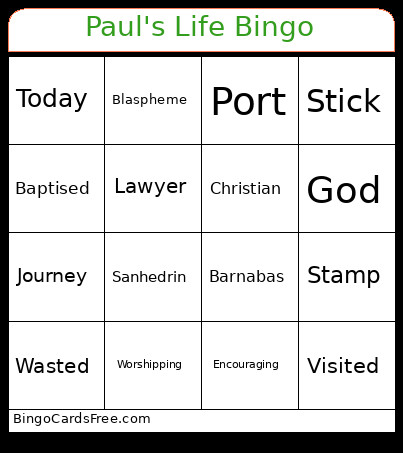 Paul's Life Bingo Card
