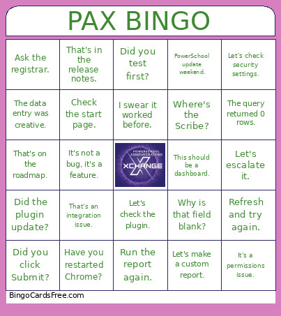 PAX Bingo Card