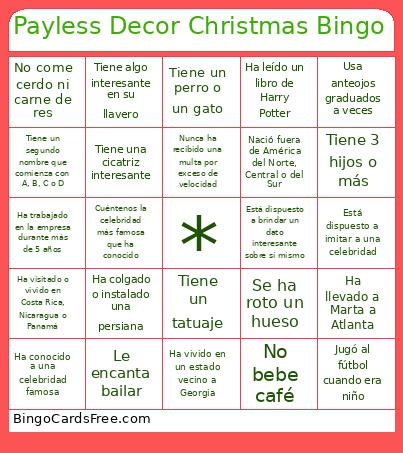 Payless Decor Christmas Bingo Card
