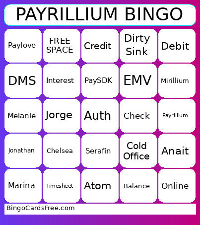 PAYRILLIUM Bingo Card