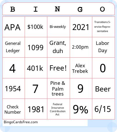 Payroll & Finance Bingo Cards Free Pdf Printable Game, Title: BINGO