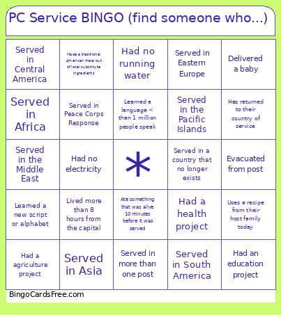 PC Service (find Someone Who...) Bingo Card