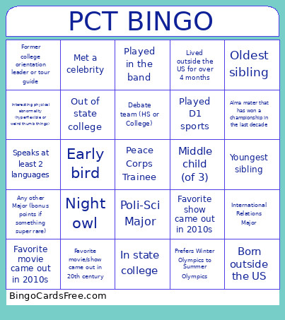 PCT Bingo Card