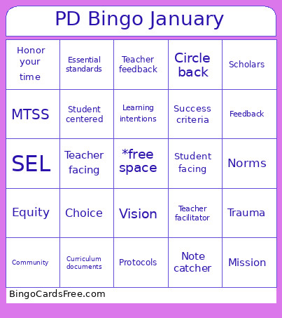 PD January Bingo Card