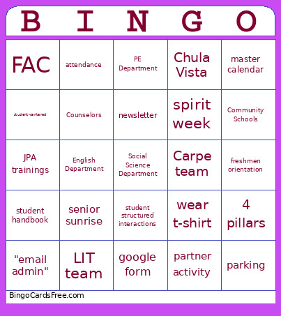 PD Days Bingo Card