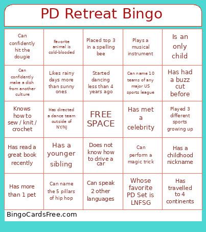 PD Retreat Bingo Card