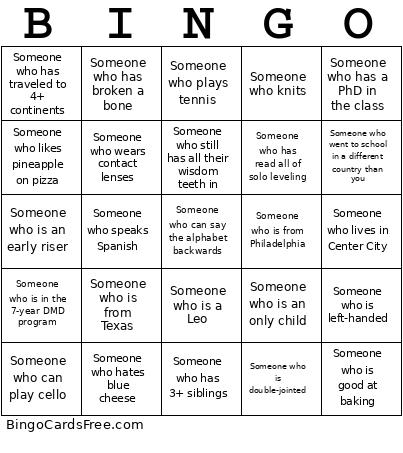 PDM Class Of 2029 Bingo Card