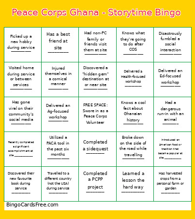 Peace Corps Ghana - Storytime Bingo Card