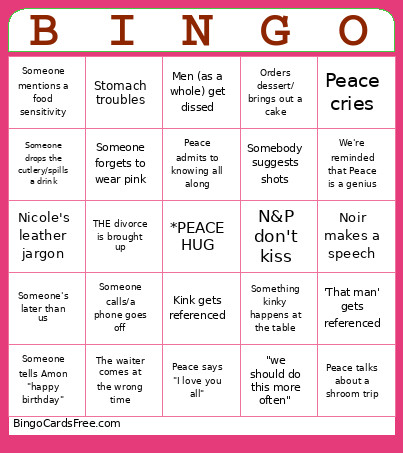 Peace’s BDAY Bingo Card