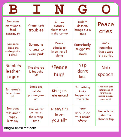 Peace’s Bday Party Bingo Card