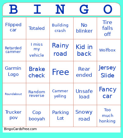 Pee Cars Bingo Card