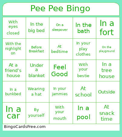 Pee Pee Bingo Card