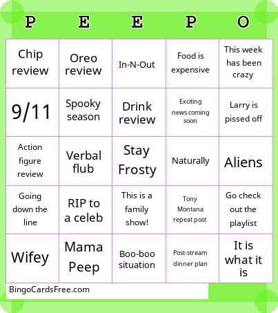 Peep This Bingo Cards Free Pdf Printable Game, Title: PEEPO