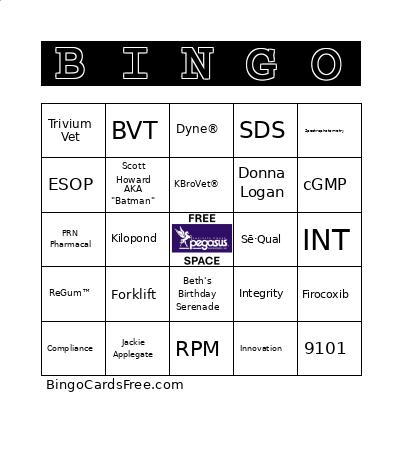 Pegasus Laboratories Bingo Card