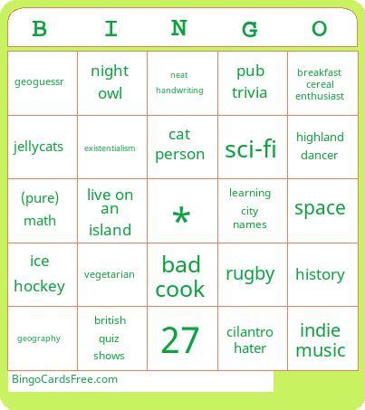 pen pal bingo