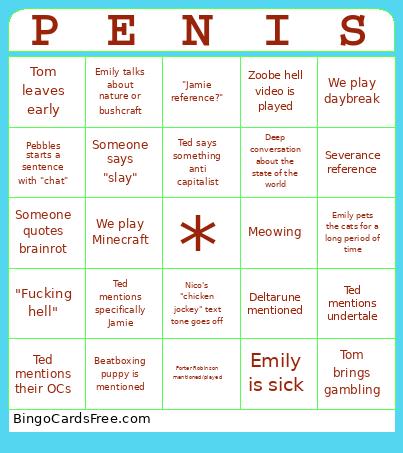 Penis Bingo Card