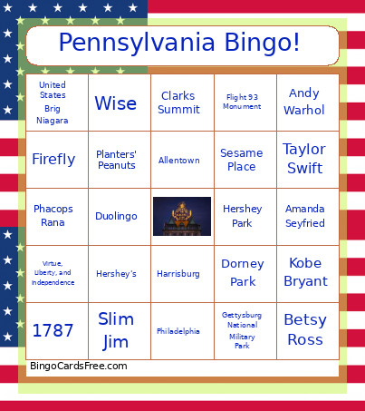 Pennsylvania ! Bingo Card