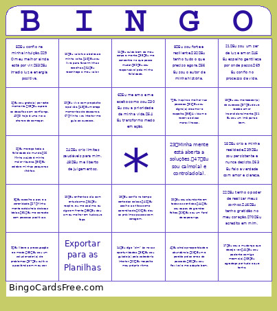 PENSAMENTO POSITIVO Bingo Card