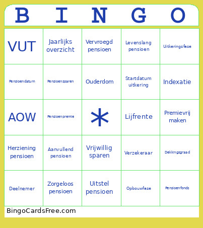 Pensioen Bingo Card