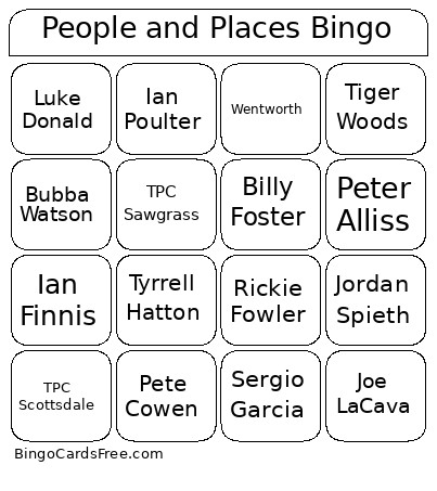 People And Places Bingo Card