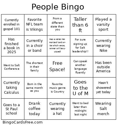 people bingo Cards Free Pdf Printable Game, Title: People Bingo