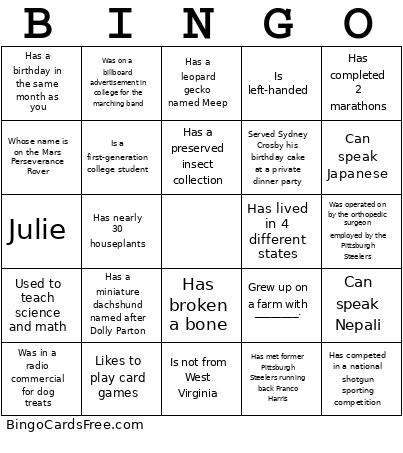 People Bingo Card