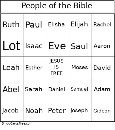 People Of The Bible Bingo Card