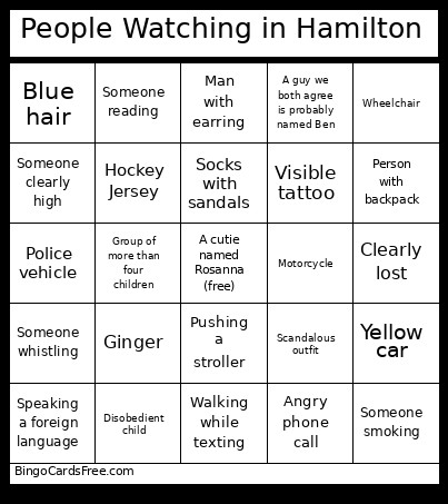People Watching In Hamilton Bingo Card