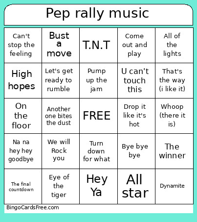 Pep Rally Music Bingo Card