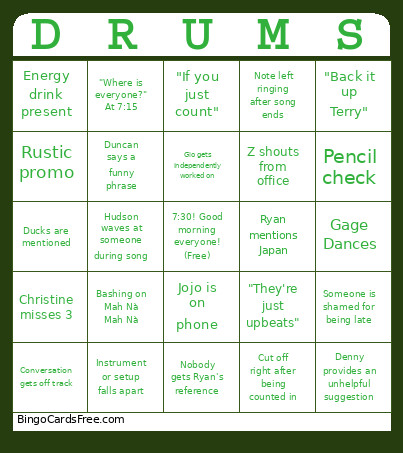 Percussion Ensemble Bingo Card