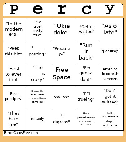 Percy Bingo Card