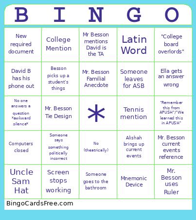 Period 4 Bingo Card