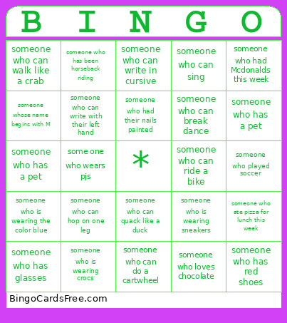 Person Bingo Card