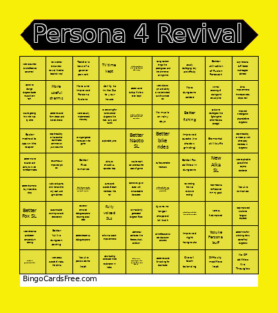 Persona 4 Revival Board Bingo Card