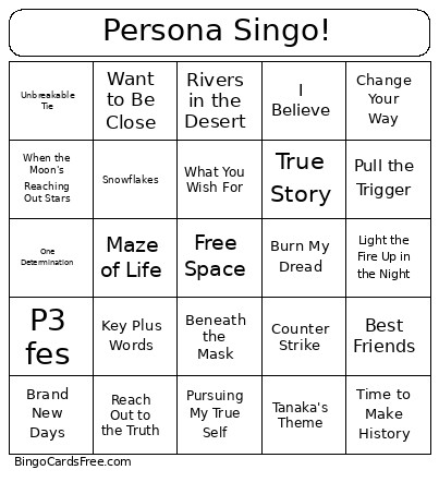Persona Singo! Bingo Card