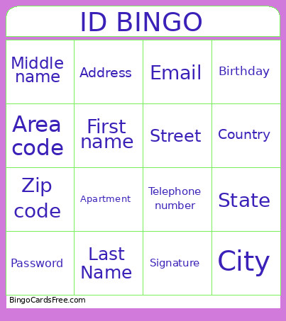 Personal Information Bingo Card