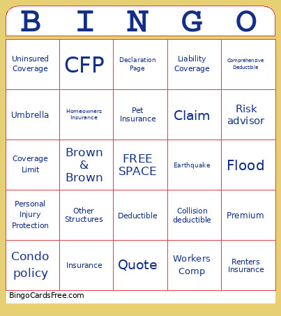 Personal Lines Bingo Card