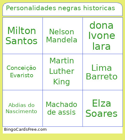 Personalidades Negras Historicas Bingo Card