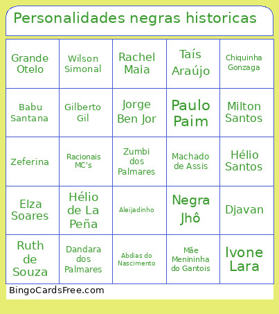 Personalidades Negras Historicas Bingo Card