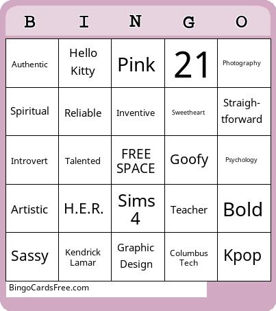 Personality and Passions Bingo Cards Free Pdf Printable Game, Title: BINGO