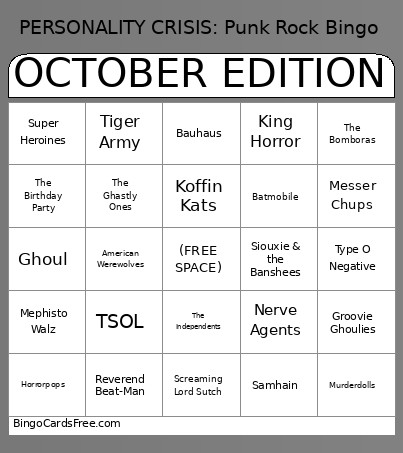 Personality Crisis Halloween Bingo Card
