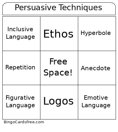 Persuasive Techniques Bingo Card
