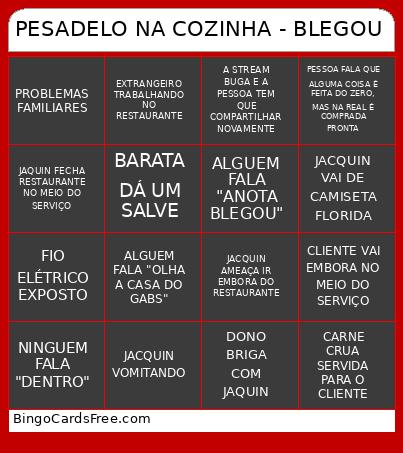 PESADELO NA COZINHA - BLEGOU Bingo