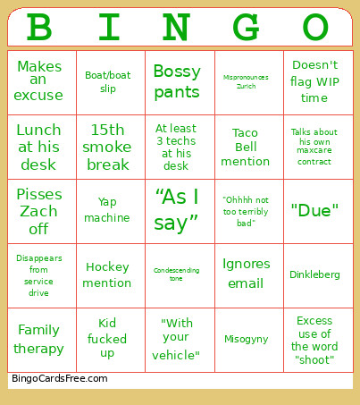 Pete Bingo Card