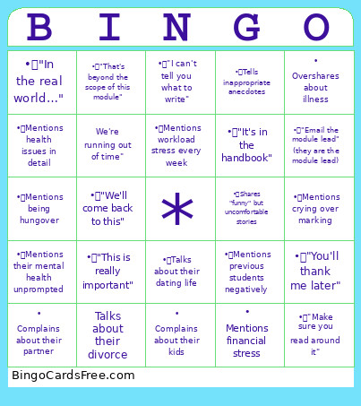 Peter Lectures Bingo Card